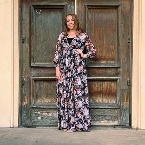 Windsor Pink Long-Sleeved Floral Formal Dress